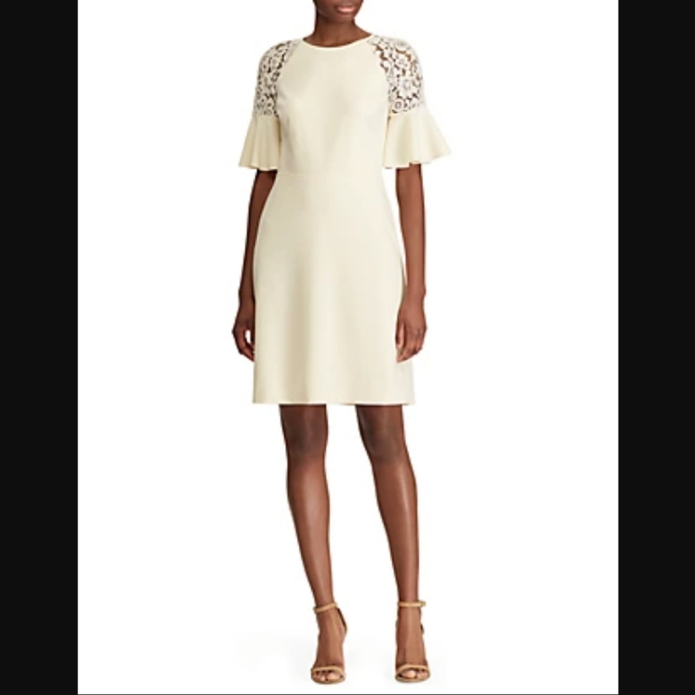 Lauren Ralph Lauren lace-trim crepe dress 8 nwt